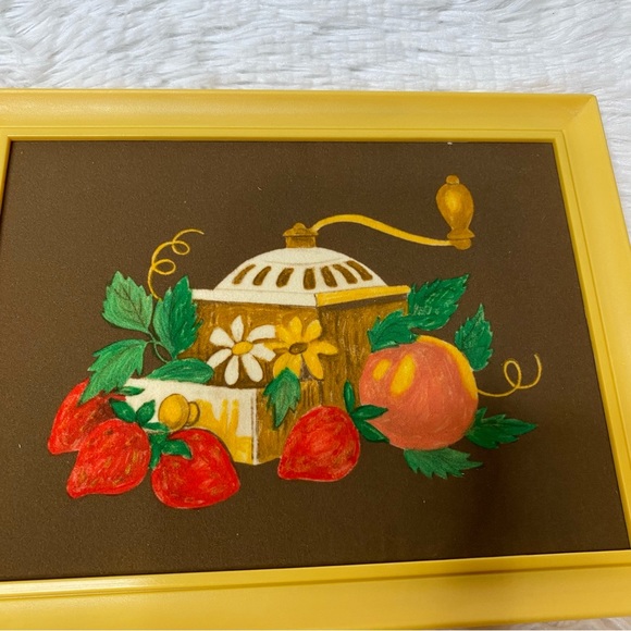 Vintage Set Of 4 Fuzzy Velvet Kitchen Teapot Framed Collage Wall Decor - Picture 5 of 7